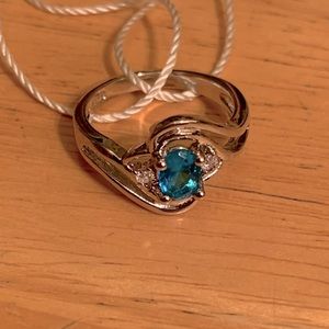 Size 7-7.5, Sterling Silver Ring with Blue stone